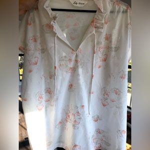 Lady Devon White Floral Drawstring Festive Shirt Size 42